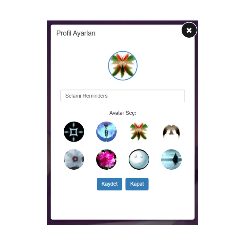 Profil ayarları ekranı
