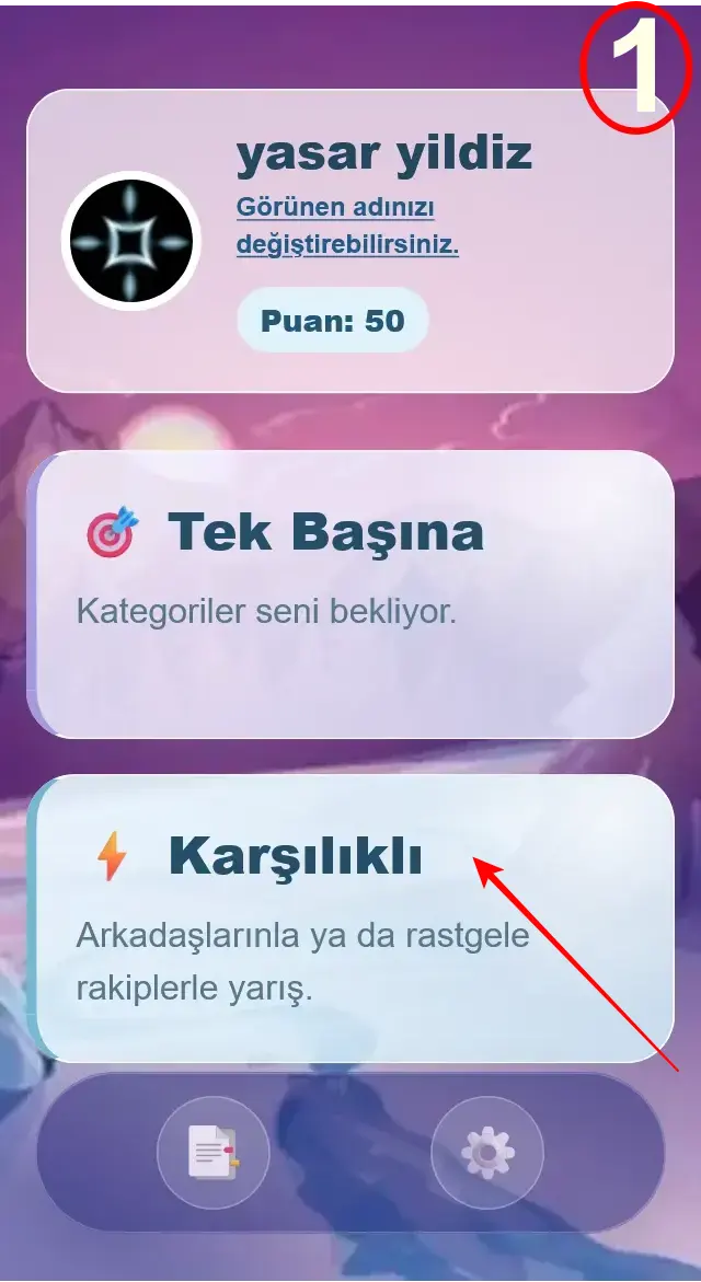 Ana ekranda Karşılıklı butonu