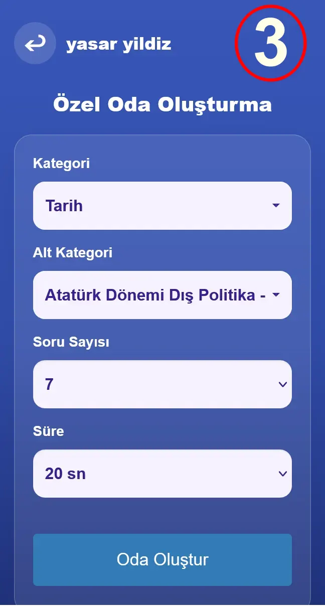 Özel oda oluşturma ayarları