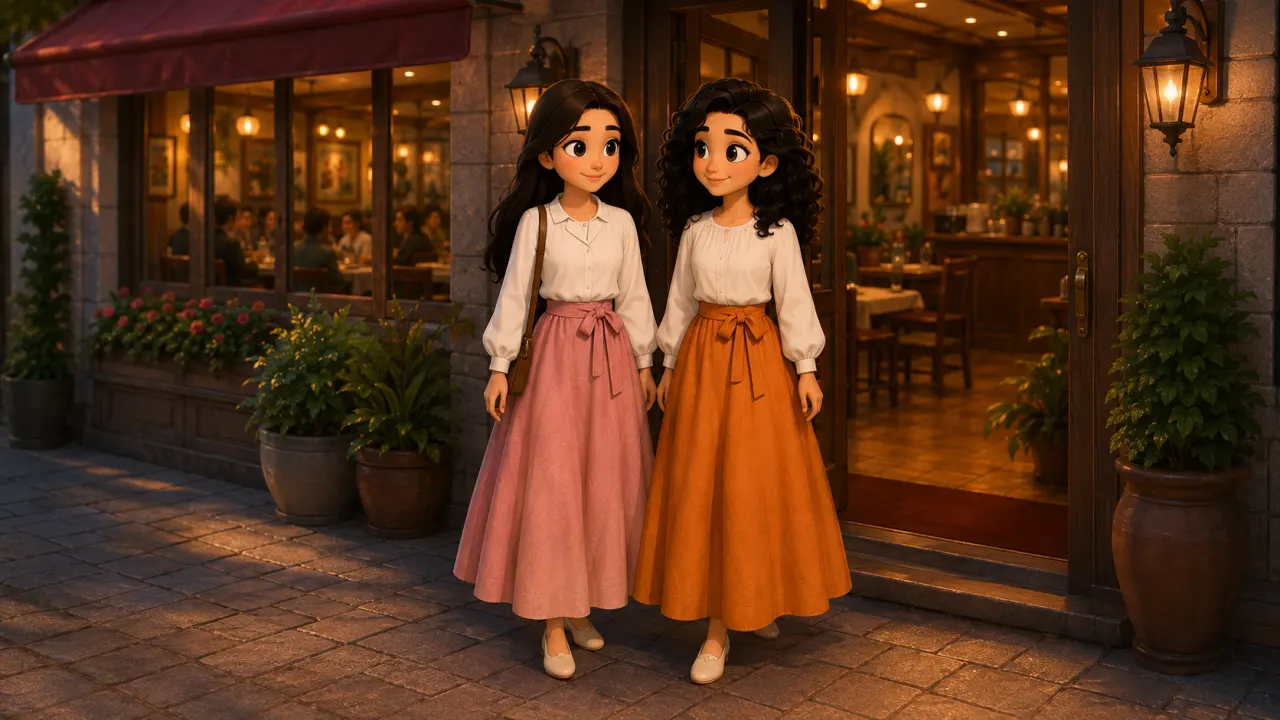 Büşra ve Lena restoranın önünde