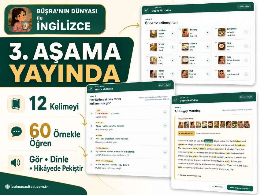 Büşranın Dünyası ile İngilizcede 3. Aşama Yayında: 12 Kelime, 60 Farklı Örnek